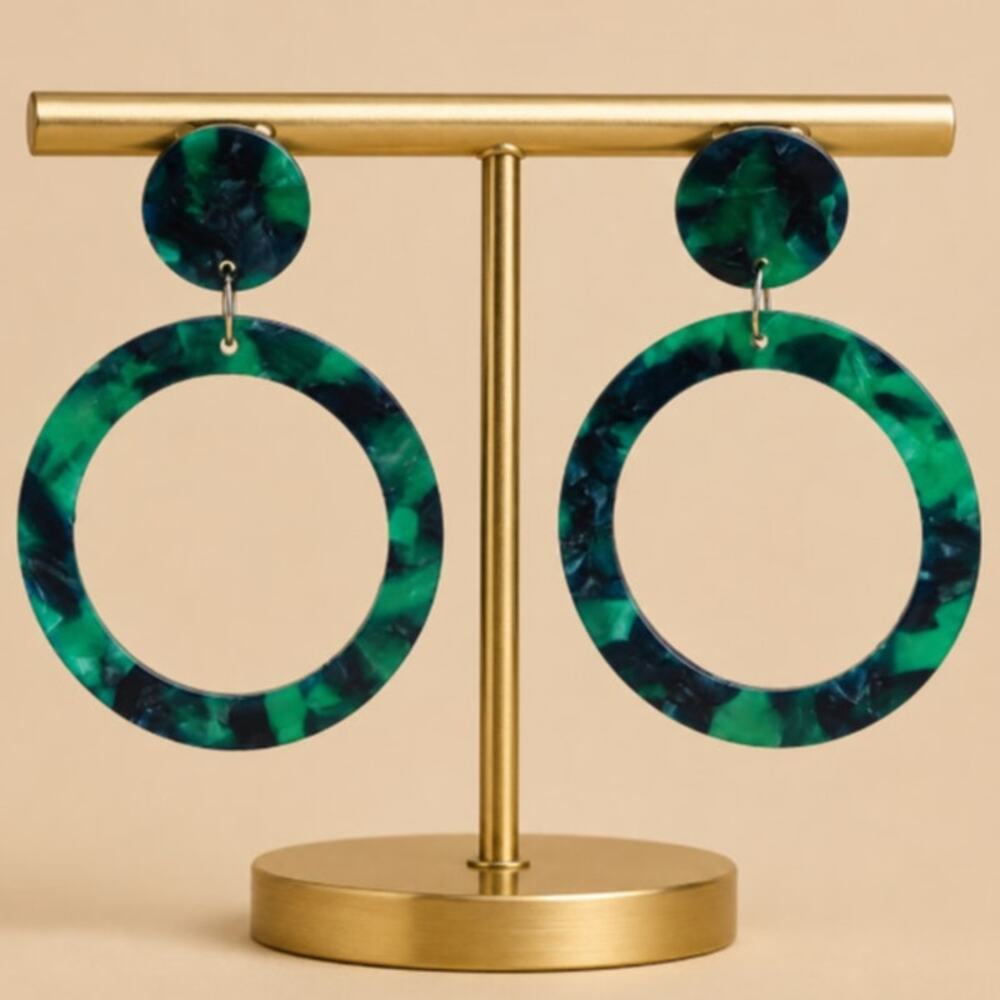 Retro 60's Style Round Go-Go Acrylic Earrings Green Leopard Print